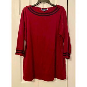 Karen Scott Red burgundy 3/4 Sleeve Top Striped Neck Cuff Size 1X
